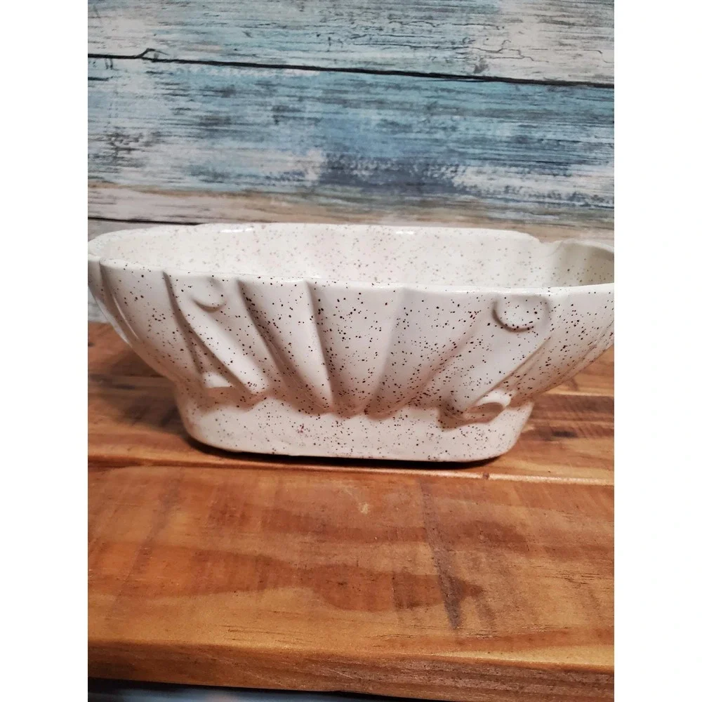😎Vintage Speckled White Ceramic Oval Bowl Dish Planter‎ Dishware Home Decor
